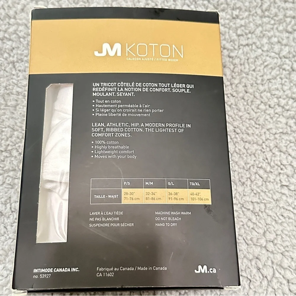 JM Koton Fitted Boxer White Size S /P 100% Cotton Underwear New in Box Canada